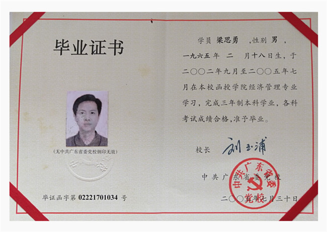 党校经济管理学院毕业证书