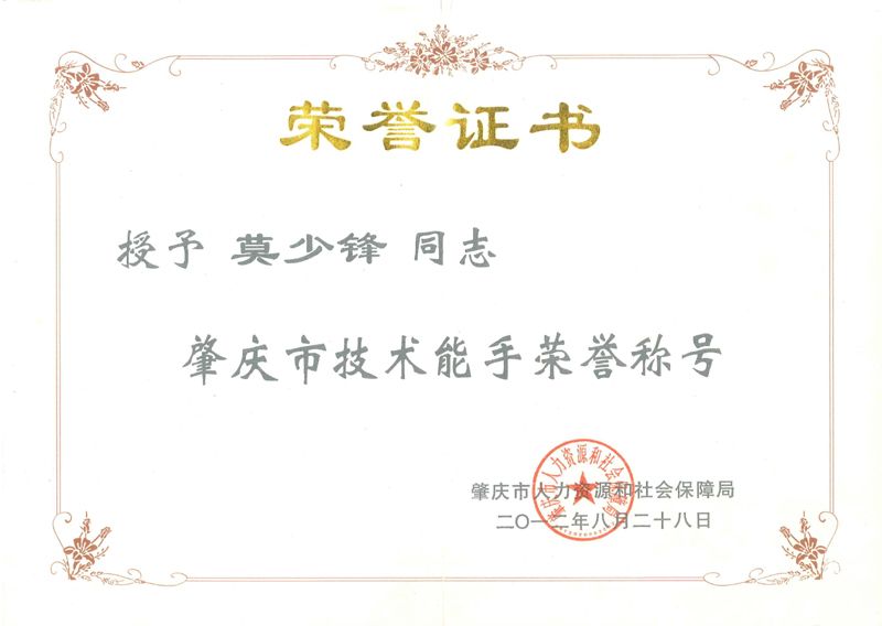 市技术能手称号