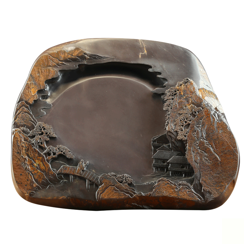 端砚坑仔岩《湖光山色》砚