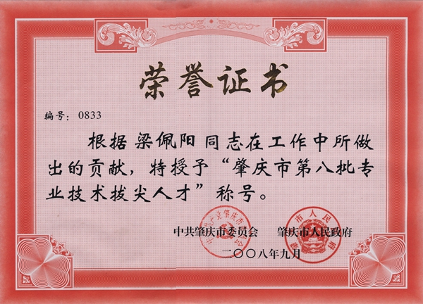 肇庆市第八批专业技术拔尖人才