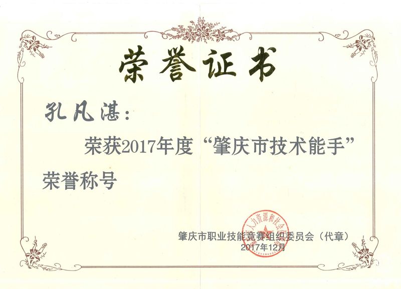 技术能手证书